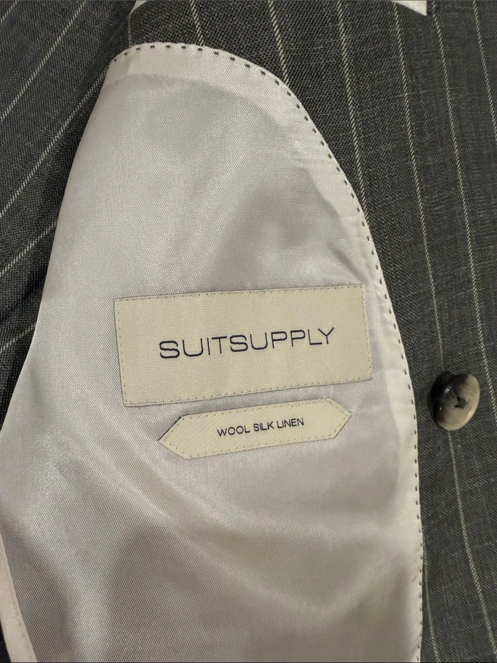 Suitsupply Double-Breasted Medium Green/Gray & White WSL Pinstripe Suit
